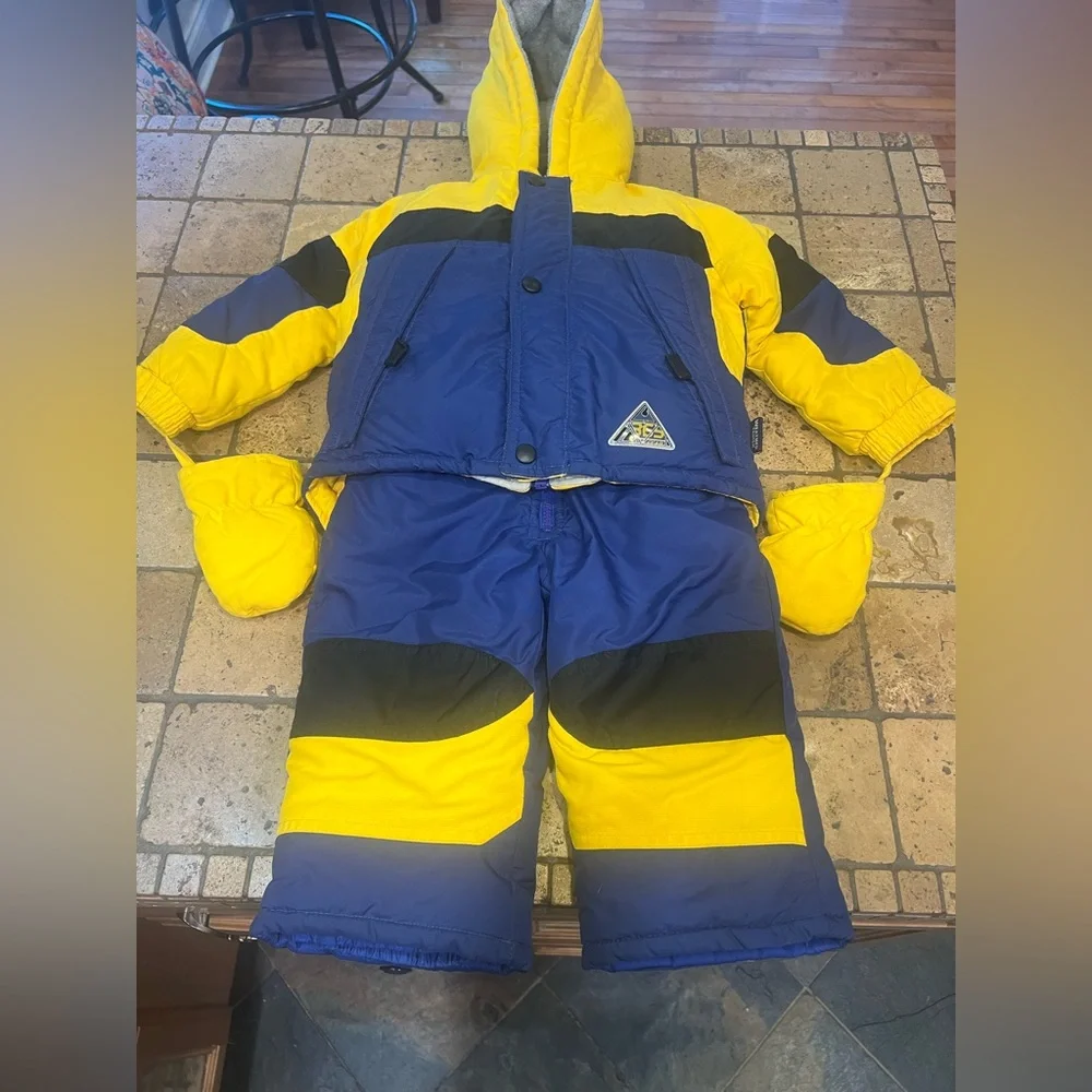 Toddler Blue & Yellow Winter Snowsuit – 24M – Warm Hooded Ski Outfit